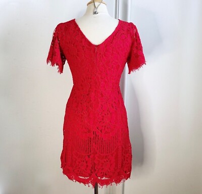 Lulus Lace Flutter Sleeve Short Lined Mini Party/Cocktail Dress Red Sz M  Medium | eBay