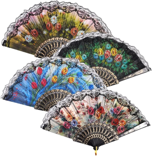 4 Pieces Folding Hand Fans Church Wedding Gift, Party Favors, DIY Decoration Gif
