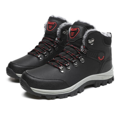 Men's Winter Warm Waterproof Snow Fur Boots Hiking Outdoor Leather Work Shoes