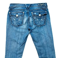 Vigoss Studio Straight Stretch Jeans Destroyed Distress Faded Flap Pocket 3/4 30