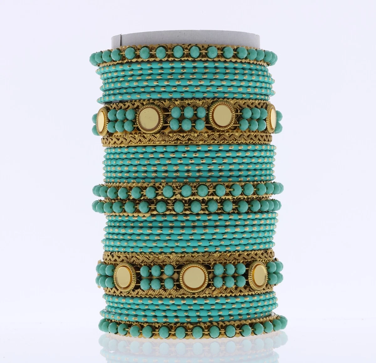 Indian Bangles CG B Metal Coin Size 2x8 TURQUOISE 2 Hand
