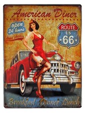Blechschild Route 66 American Diner Pin Up Girl 40x60 cm