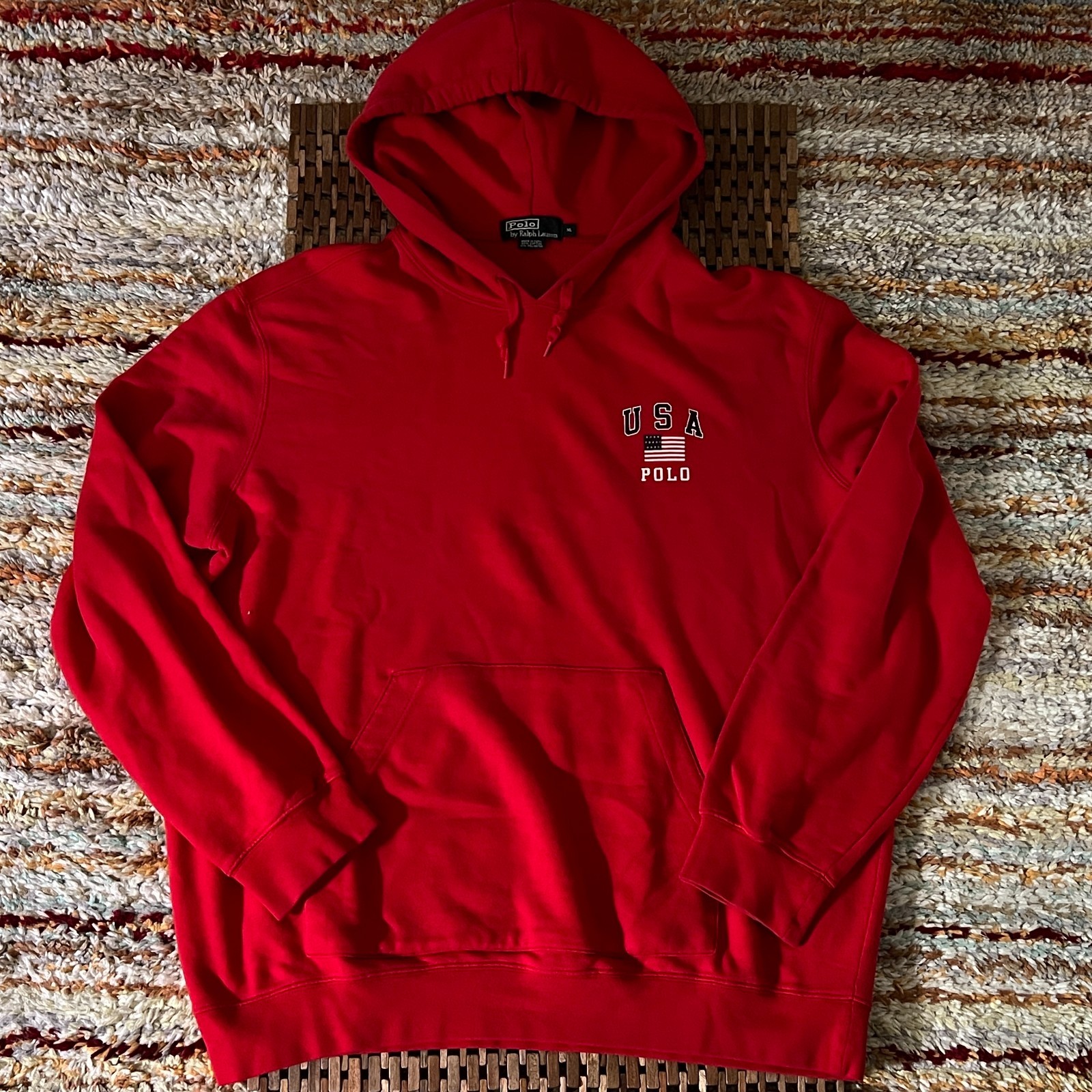 Vintage Polo Ralph Lauren USA Hoodie Hoody Pullover Red Men's Size XL VTG