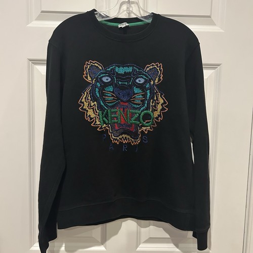 Kenzo Paris Men’s Medium Embroidered Black Sweatshirt Tiger Authentic