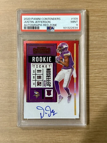 Justin Jefferson-2020 Panini Contenders-Rookie Ticket On Card Auto RC PSA9