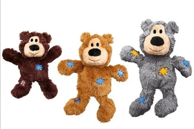 KONG Wild Knots Bear Plush Dog Toy XS S/M M/L Grey, Beige or Brown Colours