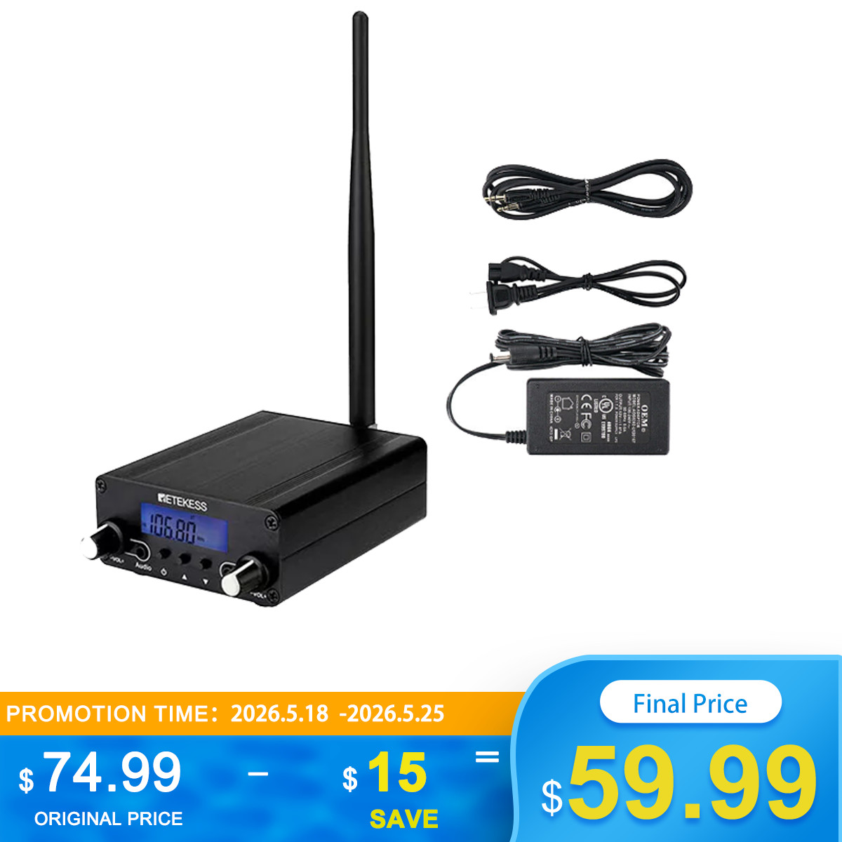 Retekess TR508 FM Transmitter Broadcast Stereo Radio Station