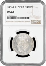 Austria 1 florin 1866 A, NGC MS62,  Emperor Franz Joseph I (1848 - 1916) 