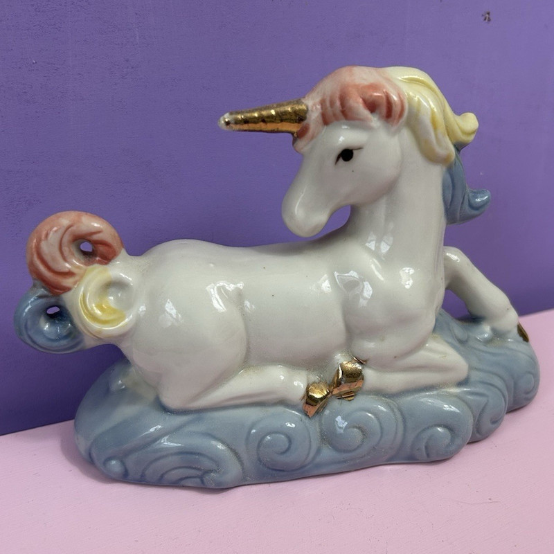 Rainbow Unicorn Soft Colors, Gold Metallic, Porcelain Ceramic 4.5x6.5”