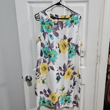 NWT ALYX Floral Sleeveless Sheath Dress Yellow Teal White Size 18