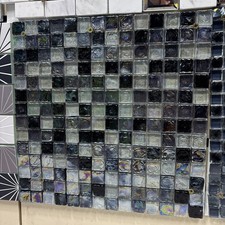 Luxury Textured vodka Glass & Brushed Steel Mix Mosaic Wall Tiles Sheet 8mm