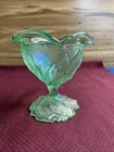 New ListingVTG IMPERIAL GLASS IRIDESCENT GREEN URANIUM GLASS ACANTHUS LEAF COMPOTE  EX
