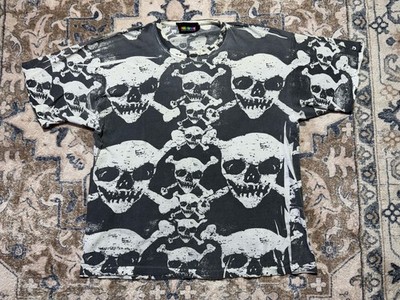 Vintage 80s Unique Clothing Warehouse Skulls AOP Single Stitch T-Shirt Sz Large