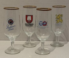 Vintage Stemmed German Beer Logo Glasses with Gold Rim Set of 4