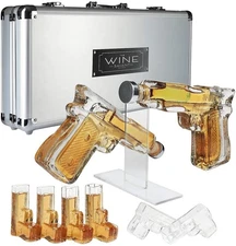 Pistol Whiskey Decanter Set with 6 Glasses - Unique Bar Gift for Men