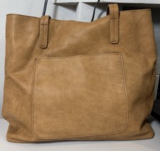 Women  s Tan Faux Leather Tote Bag with Front Pocket   Large Shoulder Bag