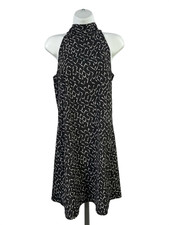 Banana Republic Women's Black Print Semi Sheer Tie Neck Shift Dress - 2