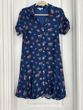 American Eagle Women Short Sleeve Button Collared Dress Floral Medium Blue