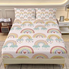 Rainbow Twin XL Fitted Sheet Set,3-Piece Colorful Rainbow Printed Bedding Set...