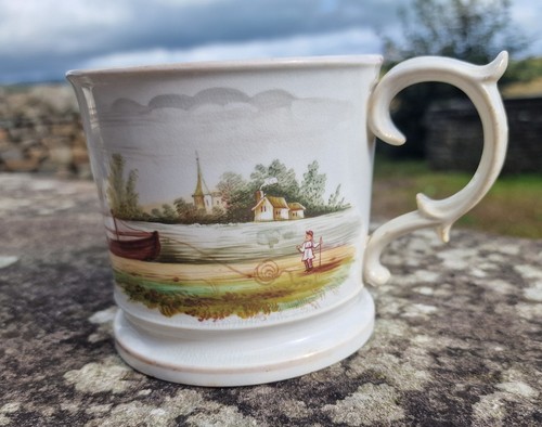 Antique 1851 Coalport Named Presentation Mug, William Dutton, Canal Scene