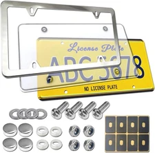 License Plate Cover and Frame Combo- Clear License Plate Cover and Stainles