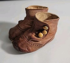Antique Victorian Baby Childs Doll Leather Button Up Boot Shoes