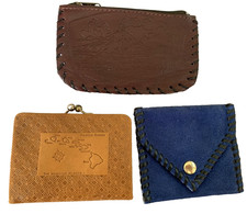 Wallet Coin Purse Lot-3 Leather Hawaiian Islands Vtg Blue Suede Snap Brown Zip