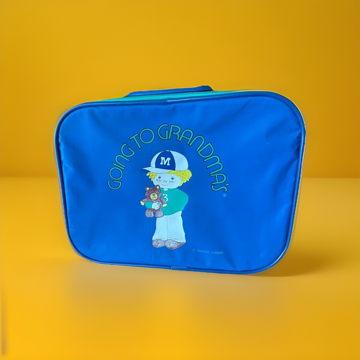 Vintage GOING TO GRANDMA'S Blue 1980s Childs' Vinyl Suitcase