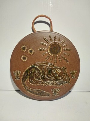 Rembserhof Keramik Pottery Germany AG Achim Gelhard Cat Wall Hanging Round Tile 