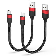 Short USB to USB C Cable, 2 Pack USB C Cable 1ft, Braided 12 inch Short USBC Cab