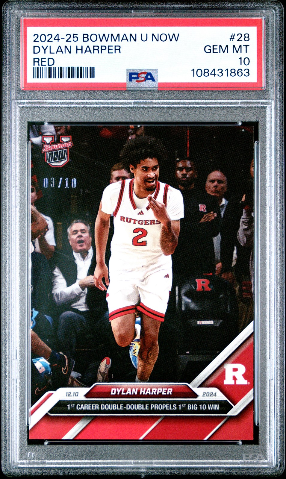 2024 BOWMAN U NOW RED #28 DYLAN HARPER 3/10 PSA 10