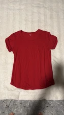 Ana Women's Red Scoop Neck Short Sleeve T-Shirt Top w/ Pocket
