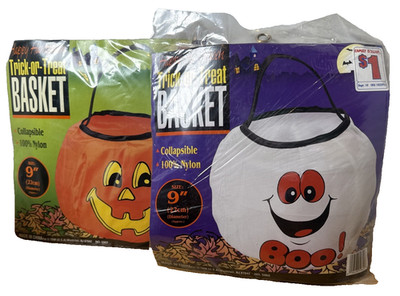 Vintage Halloween Pumpkin Ghost Boo! Bag Basket Collapsible Nylon 9 