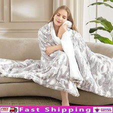 Dual-Sided Heated Blanket Faux Fur Sherpa 6 Heat Settings Auto-Off Safety New