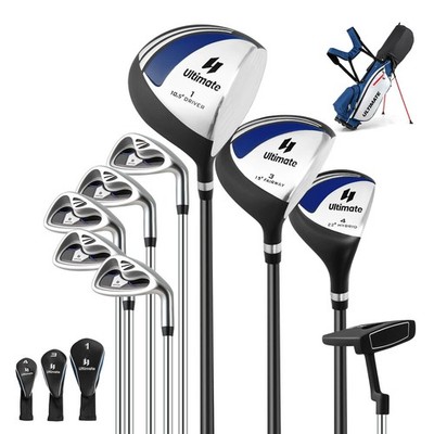 10 PCS Men's Complete Golf Clubs Package Set Alloy Driver for Beginners Blue