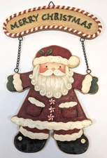 Santa Merry Christmas Hanging Sign Christmas Decor Resin Approx 18" Rustic