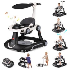 6-in-1 Baby Walker w/Canopy, Music, Lights, Speed/Height Adjustment  Wheels