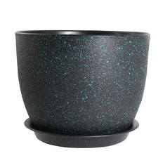 Large Green Speckles Plastic round Indoor/Outdoor Planter with Saucer 12 In. W