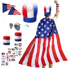 American Flag Cape Costume, 4th of July Outfits with Sunglasses and Patriotic...