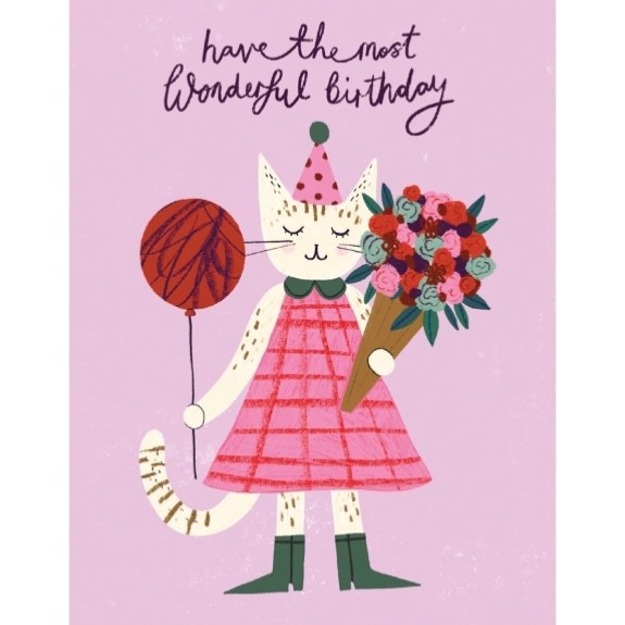 Brithday Cat Blank Art Greeting / Birthday Card White Cats Flowers Embossed