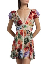 NEW, Alice + Olivia Plunging V-Neck Cotton Minidress in Multi Sz 8 #MD1462