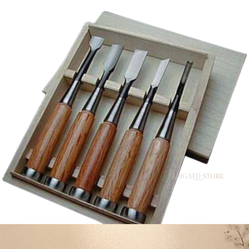 Lot De 3 Burins Japonais Kakuri En Acier Carbone - Parfait Pour La Menuiserie Et La Sculpture Sur Bois (manche Chêne)