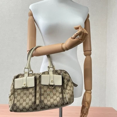 Authentique sac à main en toile GUCCI GG toile cuir beige marron fabriqué en ... - Photo 1/4