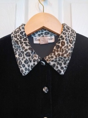 Vintage 1990s Ronni Nicole Velvet Blouse Cheetah Print Collar Size 6 the nanny