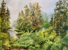 Aquarellbild Original 32x24 cm, Landschaft, im Wald 