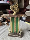 Vintage Metal Motorcycle Trophy w/3 Metal Motorcycles 1970’s