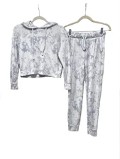 Pink Rose Women's XS Grey & White Tie-Dye Waffle Knit Loungewear Set