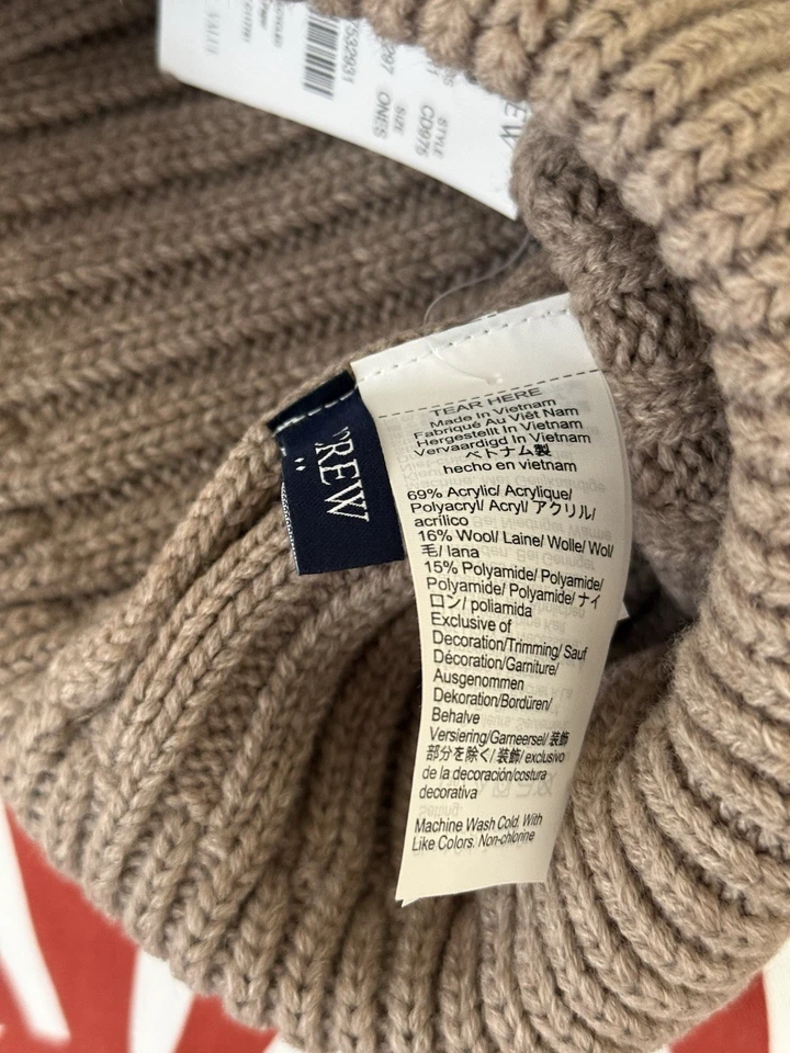NUEVO CON ETIQUETAS J.CREW Gorro para hombre beige acanalado mezcla de lana | TALLA ÚNICA | $49.50 Foto 4 de 4