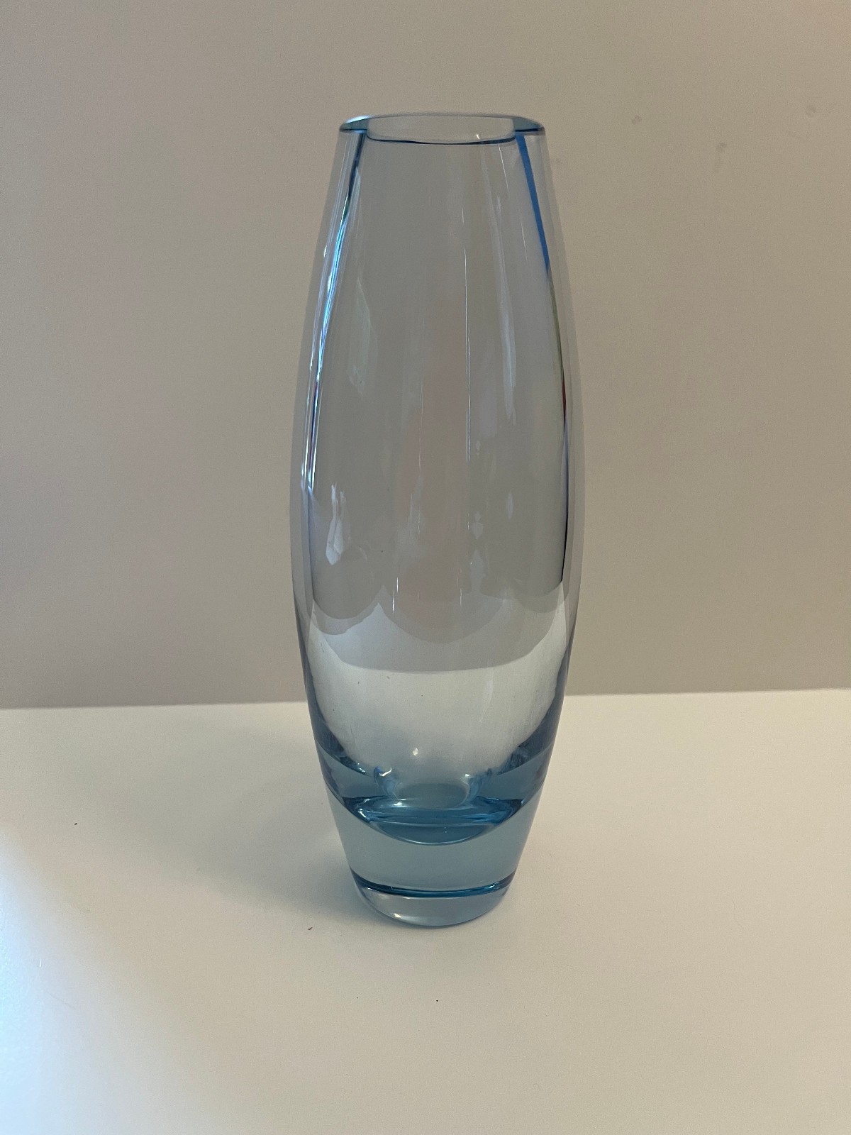 Mid Century Danish Holmegaard 9" Akva Vase in Aqua Blue Glass Per Lutken Signed