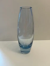 Mid Century Danish Holmegaard 9" Akva Vase in Aqua Blue Glass Per Lutken Signed